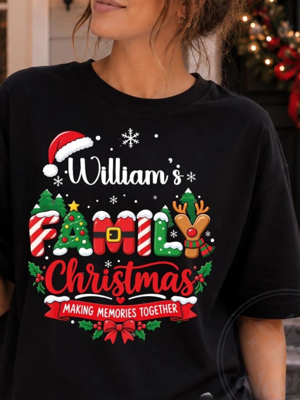 Black Personalized 'William's Family Christmas' Graphic Tee